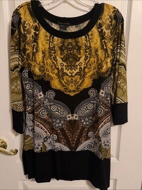 eva varro Black, Mustard & Brown Paisley Baroque Tunic
